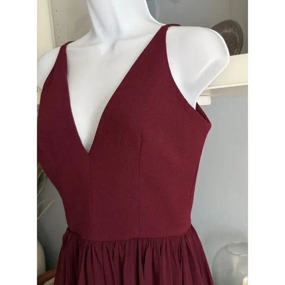 Dress the Population Alicia Mixed Media Midi Dress Burgundy Wine M - Picture 4 of 10